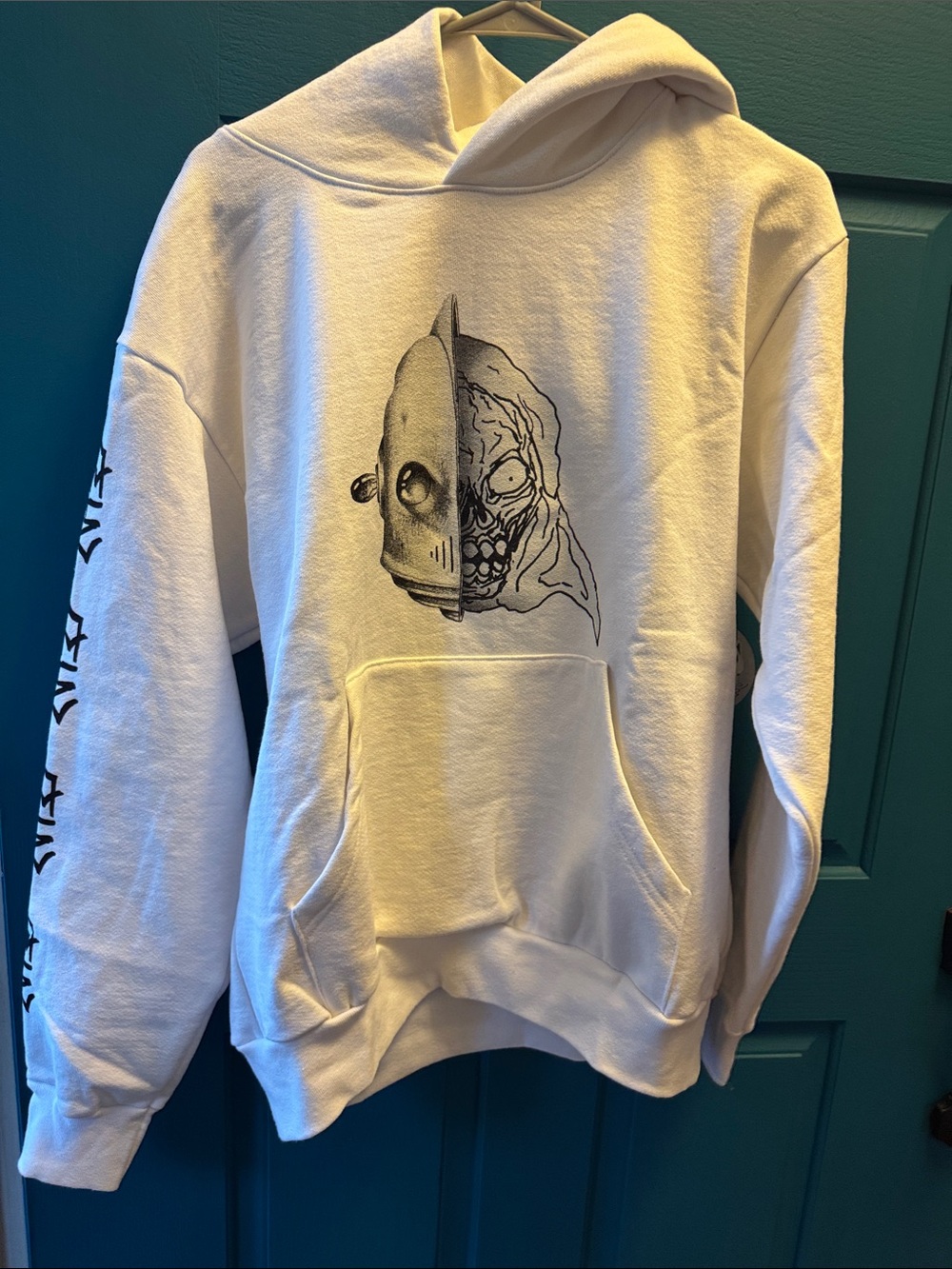 LA apparel - brand new. Men's White Graphic Crewneck Hoodie - Split Mask medium